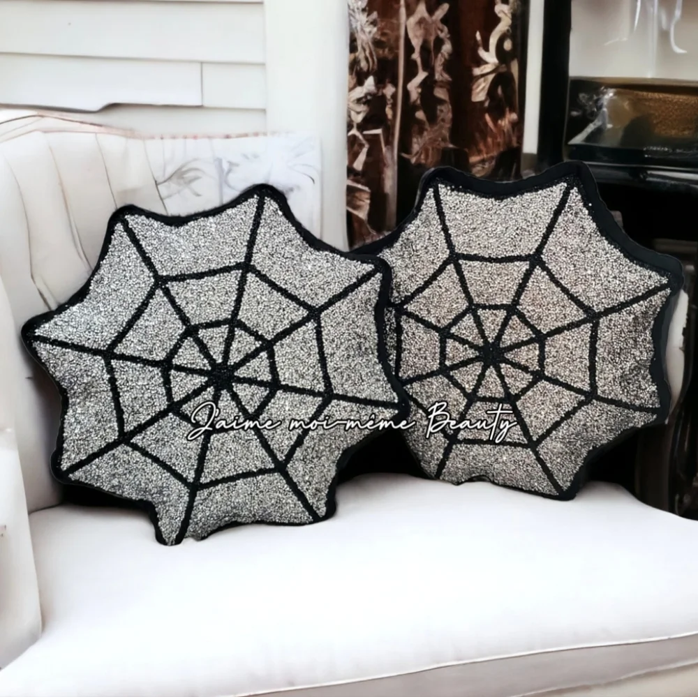 Shimmering Rhinestone Encrusted Spiderweb Pillows By Sparkles Home